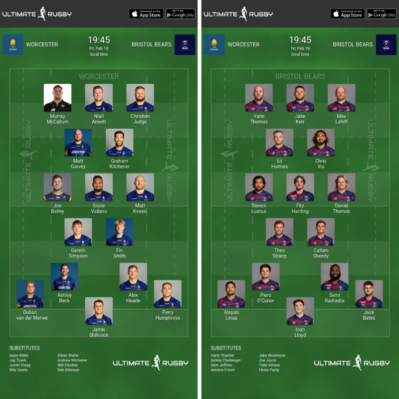 ultimaterugby's tweet photo. A reminder of the lineups 📋
⚔️ @WorcsWarriors v @BristolBears 🐻
#WORvBRI #GallagherPre
Follow all the action in App ⤵️