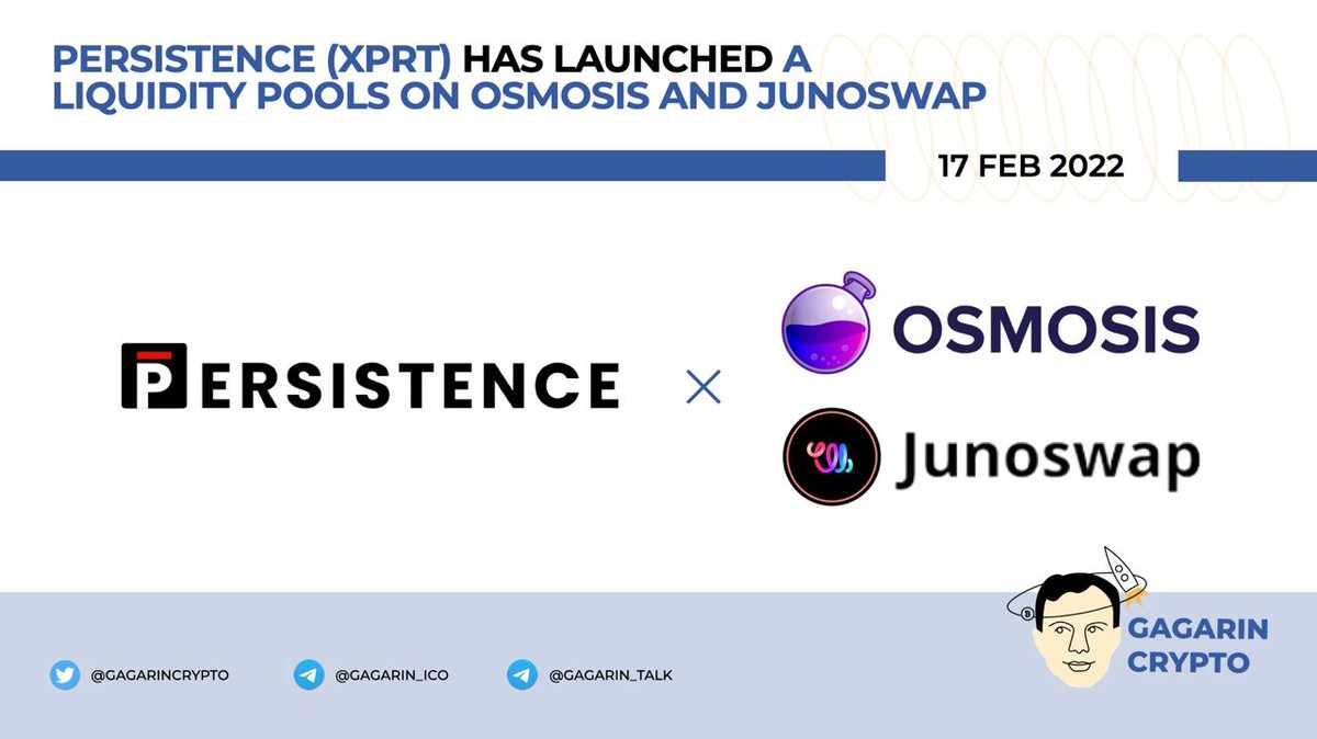 Persistence $XPRT launched liquidity pools on OSMOSIS and <a href="/junoswapdex/">JunøSwap</a>

<a href="/PersistenceOne/">Persistence One 🟠🔁</a> has launched liquidity pools on <a href="/osmosiszone/">Osmosis 🧪</a> with an APR of 370%. The prize pool is 530,000 $XPRT.

👉 x.com/PersistenceOne…