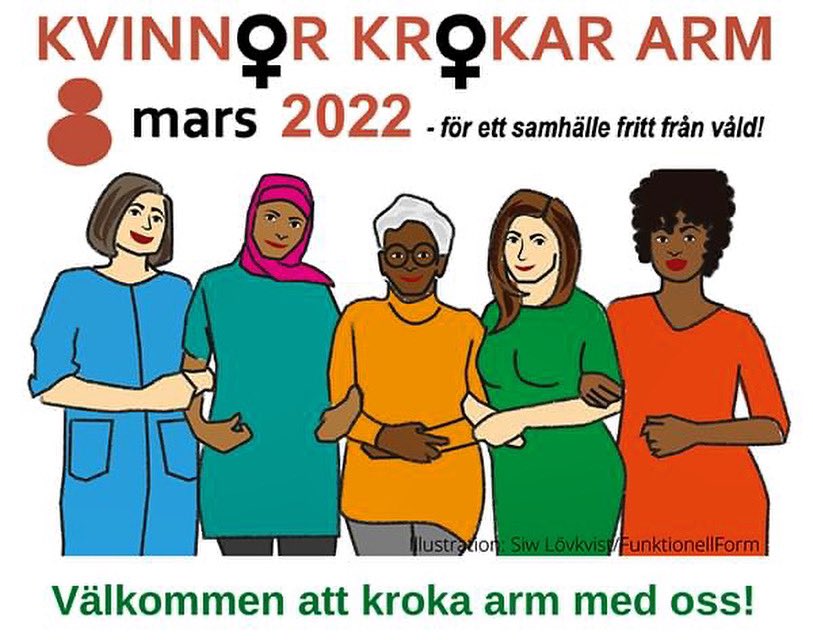 Den 8 mars, på internationella Kvinnodagen, samlas många av KSAN:s medlemsorganisationer för att kroka arm mot kvinnovåldet! 
KSAN:s medlemsorganisation 1,6 och 2,6 miljoner-klubben är med och stödjer detta, bland många andra.   Läs mer: ksan.se/aktuellt/862-k…