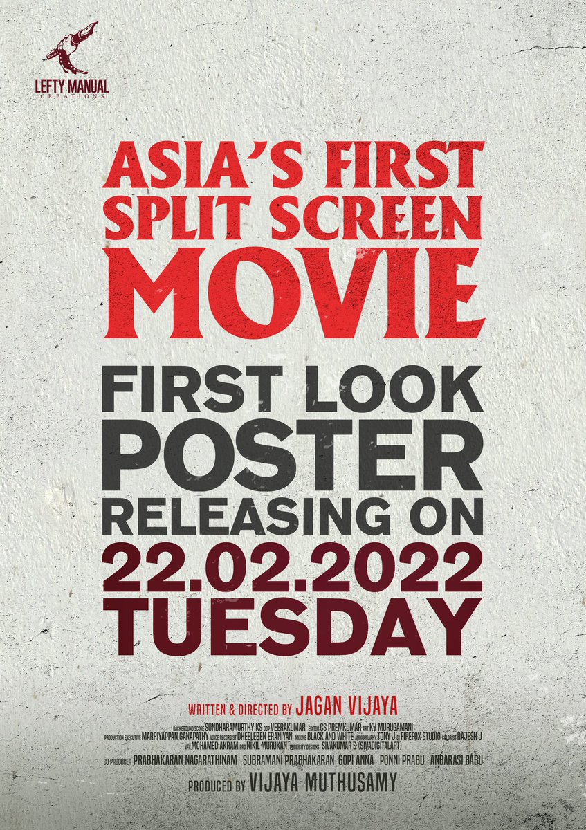 Gourayy's tweet photo. My next 📣

#LeftyManualCreations Presents 
Asia's first Split Screen Movie First Look Poster releasing on 22.02.2022 Tuesday

#VijayaMuthusamy @JaganVijaya1 @vinoth_kishan @Rohinimolleti @sachinmvm75
@SundaramurthyKS @sivadigitalart
@tonyyato @dop_veera @laguparan @onlynikil https://t.co/ZeS56cQTOs