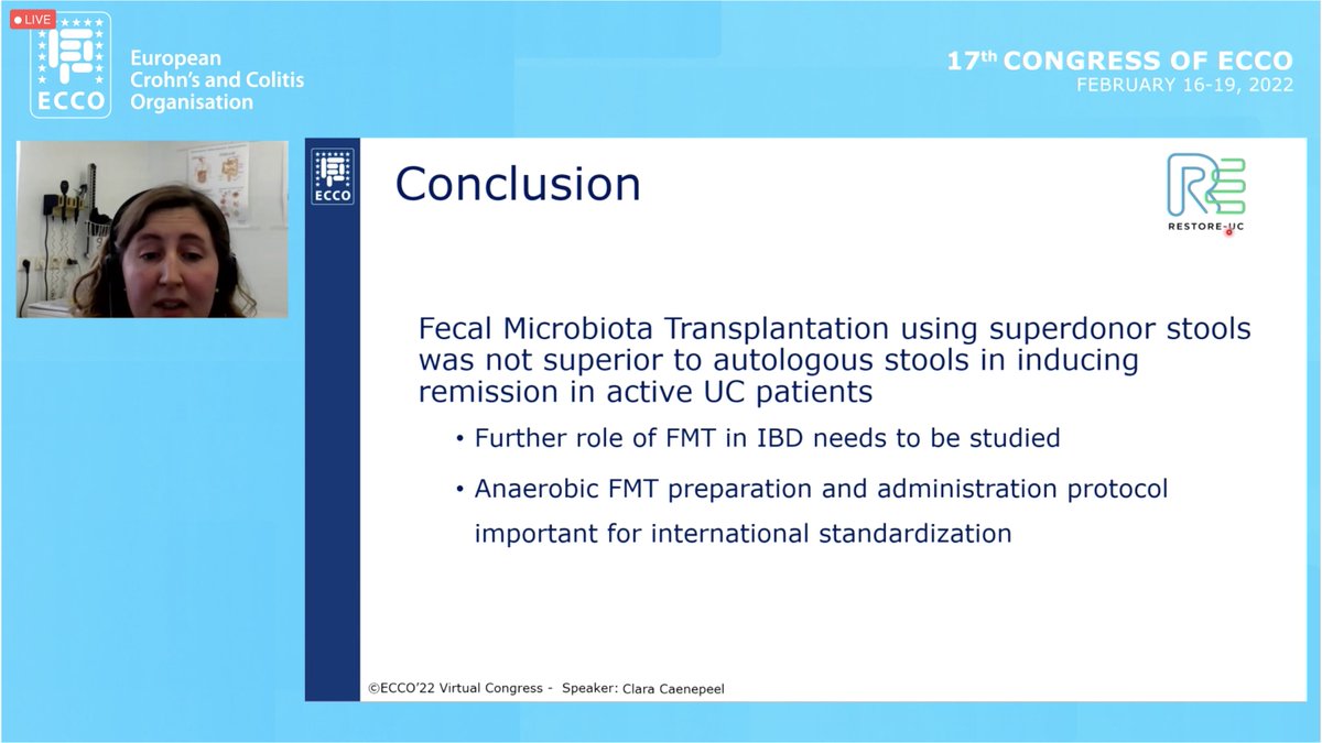 IBD Leuven (@ibdleuven) on Twitter photo Clara Caenepeel presenting data on the #RESTORE #FMT in #UC, a sham-controlled multicenter Belgian RCT <a href="/SeverineVermei1/">Severine Vermeire</a> <a href="/JoaoPGSabino/">João Sabino</a> <a href="/bverstockt/">Bram Verstockt</a> <a href="/ibd_kliniek/">IBD kliniek Bonheiden</a>. Thanks to all collaborative Belgian centers and patients! Clara Caenepeel presenting data on the #RESTORE #FMT in #UC, a sham-controlled multicenter Belgian RCT <a href="/SeverineVermei1/">Severine Vermeire</a> <a href="/JoaoPGSabino/">João Sabino</a> <a href="/bverstockt/">Bram Verstockt</a> <a href="/ibd_kliniek/">IBD kliniek Bonheiden</a>. Thanks to all collaborative Belgian centers and patients!