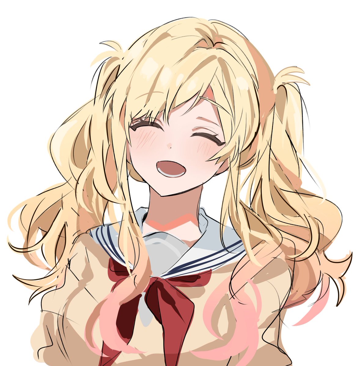 1girl solo closed eyes twintails red neckerchief blonde hair simple background  illustration images