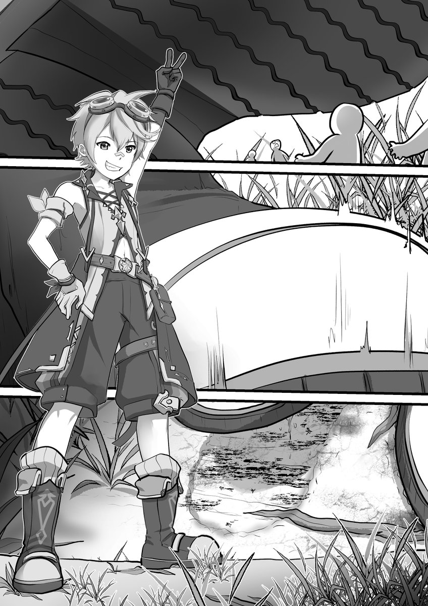 Artist is <a href="/OurHandsH/">OurHandsH</a>.
A group of thieves run away from Mondstadt with some stolen artifacts unaware those are trapped to shrink down once they reach the door of the city. [1/2]