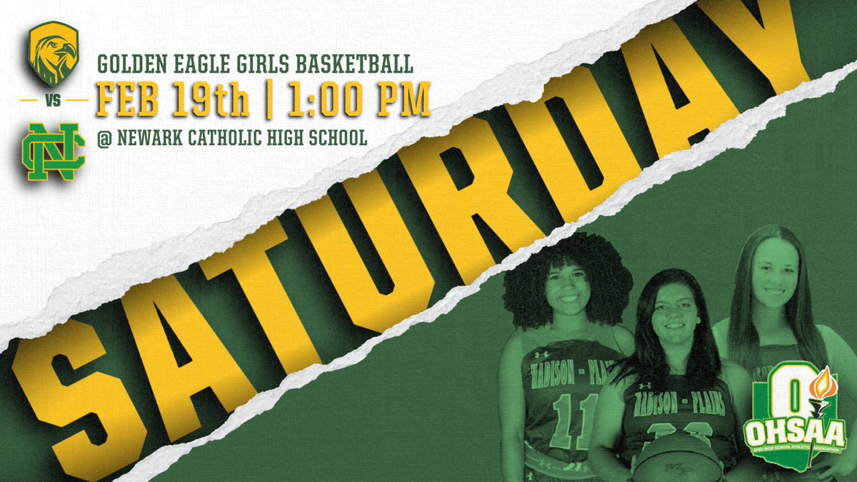 Madison-Plains Athletics (@mpgoldeneagles) on Twitter photo Tournament Time! Golden Eagle Girls Basketball travels to Newark Catholic Sat, 2/19 to play the Green Wave in the #OHSAA Tournament! Game tips-off at 1:00pm. Come out & support our Seniors: Adriel, MyKaleigh, and Rylee! Let's #GoEagles! <a href="/mpeaglescheer/">Eagles Cheer🦅💚</a> <a href="/flocksection/">Madison Plains Student Section</a> <a href="/Mr_Eisler/">Chad Eisler</a> Tournament Time! Golden Eagle Girls Basketball travels to Newark Catholic Sat, 2/19 to play the Green Wave in the #OHSAA Tournament! Game tips-off at 1:00pm. Come out & support our Seniors: Adriel, MyKaleigh, and Rylee! Let's #GoEagles! <a href="/mpeaglescheer/">Eagles Cheer🦅💚</a> <a href="/flocksection/">Madison Plains Student Section</a> <a href="/Mr_Eisler/">Chad Eisler</a>