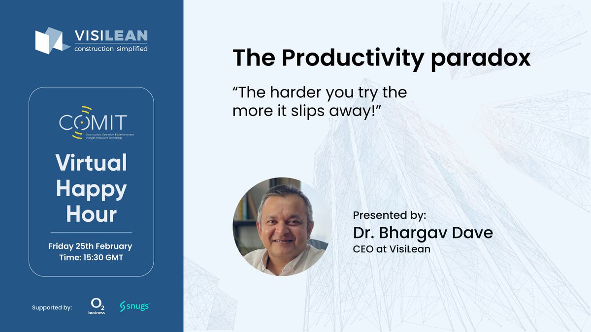 Last week to register - @COMobileIT Happy Hour. 

Dr <a href="/bhargavdave/">Bhargav Dave</a>, CEO, will present “The productivity paradox – the harder you try the more it slips away”. 

Feb 25, 15:30 GMT.

Free Registration bit.ly/3rSf1Iq

#webinar #projects #productivity