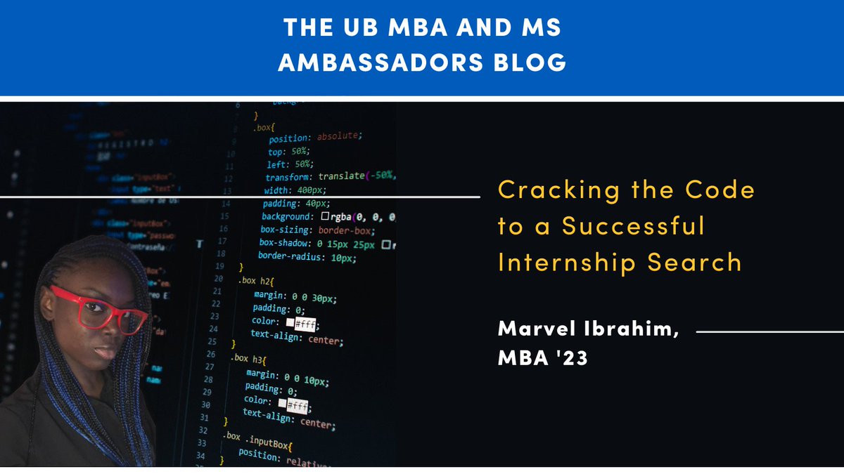 UBMBAandMS's tweet photo. Looking for an internship but are not sure where to start? Marvel Ibrahim, MBA ‘23, provides effective "cheat codes" for the internship search process in our latest Ambassadors blog. 
https://t.co/E9j5BVr2aK
#UBMBA #Internships #gradschool https://t.co/6S8pJm1i9O