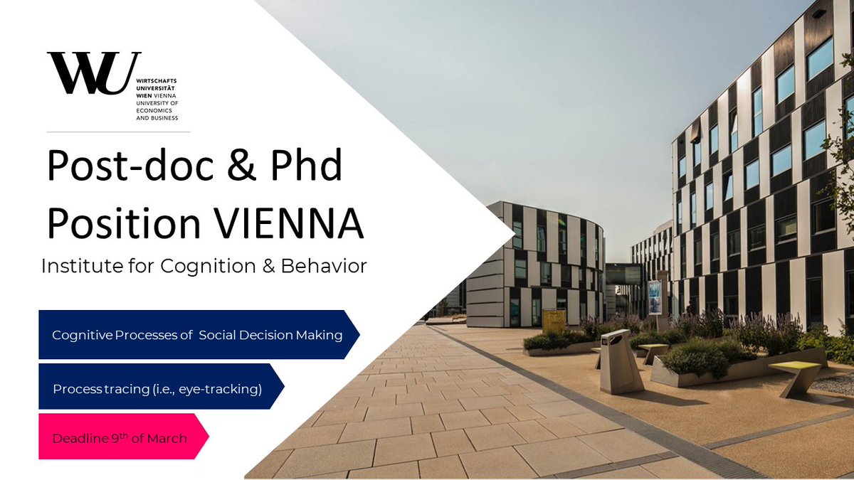 You are curious about how people decide in an organizational context?, would love to learn about or work with eye-tracking? enjoy working in a young &amp; inter-disciplinary team? Come join us as a Postdoc or PhD <a href="/wu_vienna/">WU Vienna</a>! wu.ac.at/en/careers/car…  !Please RT!