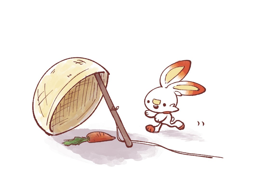 scorbunny no humans pokemon (creature) white background open mouth carrot smile simple background  illustration images