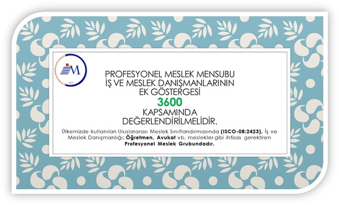 Uluslararası Meslek Sınıflandırmasında (ISCO-08:2423) Personel Ve Kariyer İle İlgili “Profesyonel Meslek Mensubu” olarak yer alan “İş ve Meslek Danışmanları” 3600 ek gösterge dışında bırakılmamalıdır. 
 <a href="/BuroMemurSen_/">Büro Memur-Sen</a>  <a href="/TurkBuroSenGM/">Türk Büro-Sen</a> <a href="/BES_Gnl_Mrk/">BES Genel Merkezi</a>
<a href="/yusufyazgan37/">Yusuf YAZGAN</a> @eksert_osman