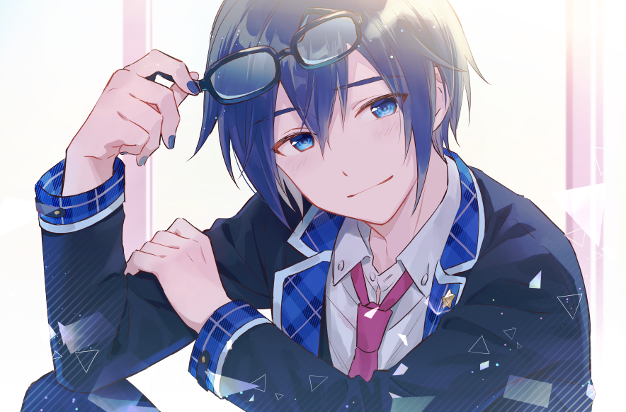 kaito (vocaloid) 1boy male focus blue eyes blue hair necktie smile blue nails  illustration images