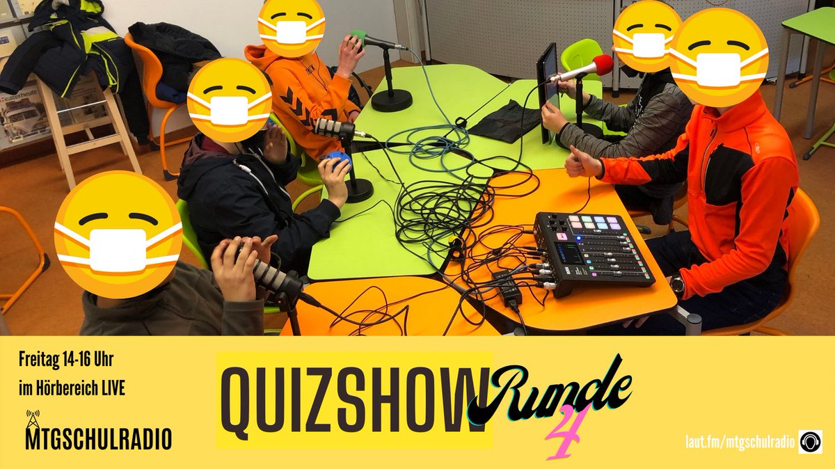 MTGSchulradio's tweet photo. Aufzeichnung der #MTGSchulradio #Quizshow Runde 4. Der amtierende Champion Julian tritt zum dritten Mal gegen zwei neue Herausforderer an. Schafft er den Hattrick?
Findet es heraus: am Freitag zwischen 14 und 16 Uhr auf https://t.co/agQpq2AWpa
#machdeinradio #schulradiobayern https://t.co/CriPzXJ8D0