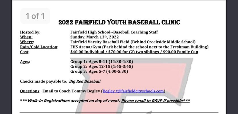 Youth baseball clinic is right around the corner. Here is the flyer. #OneTribe #warmweather