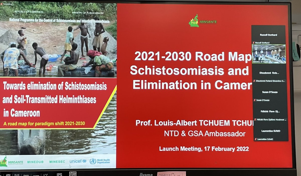 StothardRuss's tweet photo. Today @CentreSchisto launches their national 2030 Roadmap for SCH &amp; STH with multi-partner support. Bravo et bonne chance equipe Cameroun! @elimin8schisto https://t.co/fTWuMeQB2T