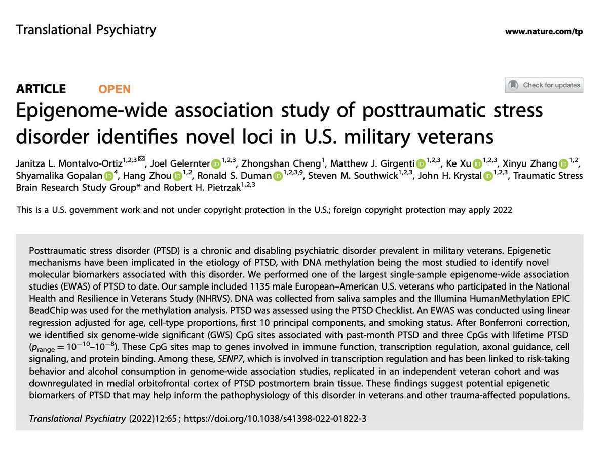 Janitza Montalvo-Ortiz (@janitzamontalvo) on Twitter photo Our PTSD EWAS paper is OUT! This paper went through two maternity leaves and one pandemic. I'm just glad it's finally published! Thank you to all the amazing co-authors that helped put this paper together and to the reviewers that improved it further. <a href="/YalePsych/">Yale Psychiatry</a> Our PTSD EWAS paper is OUT! This paper went through two maternity leaves and one pandemic. I'm just glad it's finally published! Thank you to all the amazing co-authors that helped put this paper together and to the reviewers that improved it further. <a href="/YalePsych/">Yale Psychiatry</a>