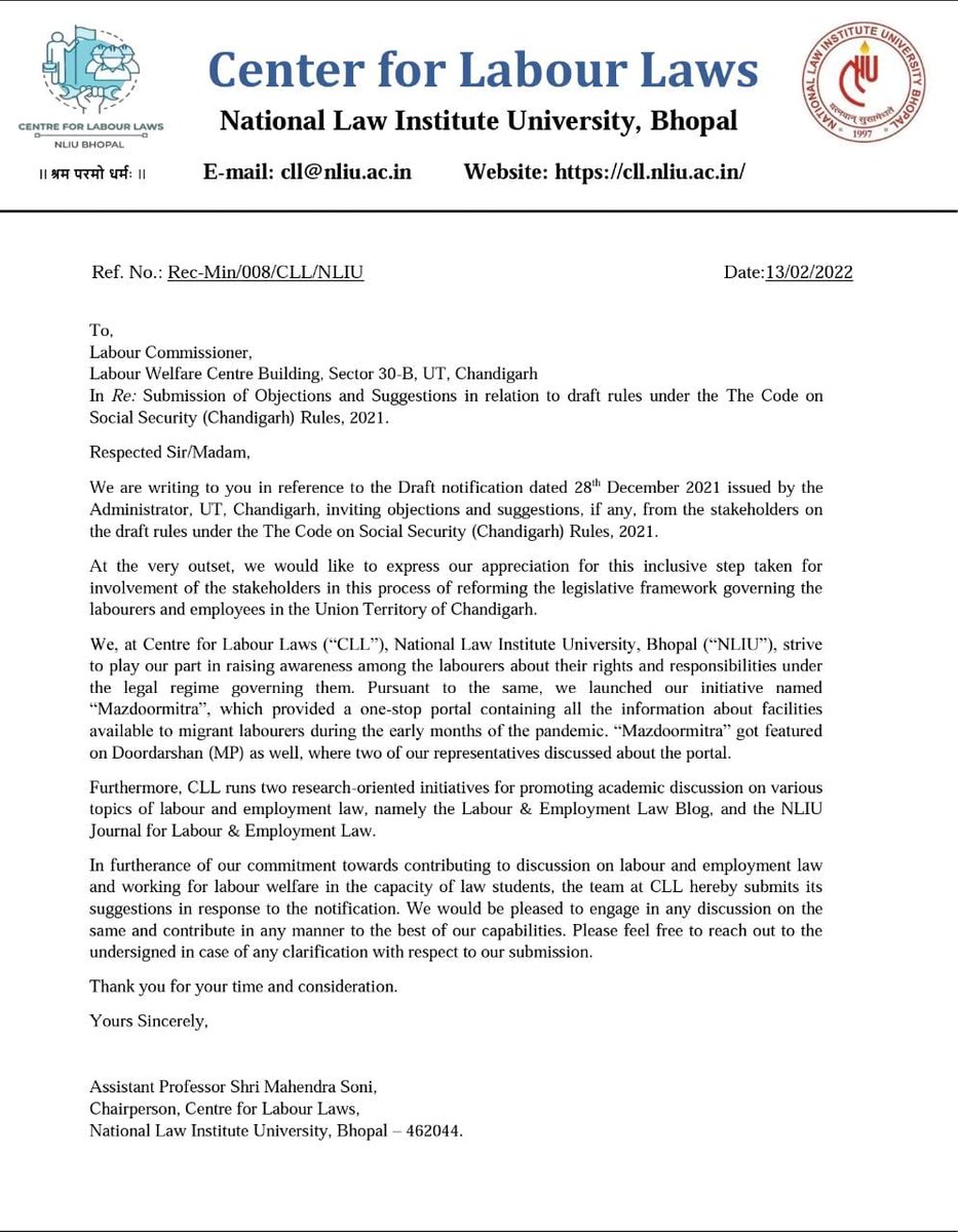 Centre for Labour Laws, NLIU tweet media