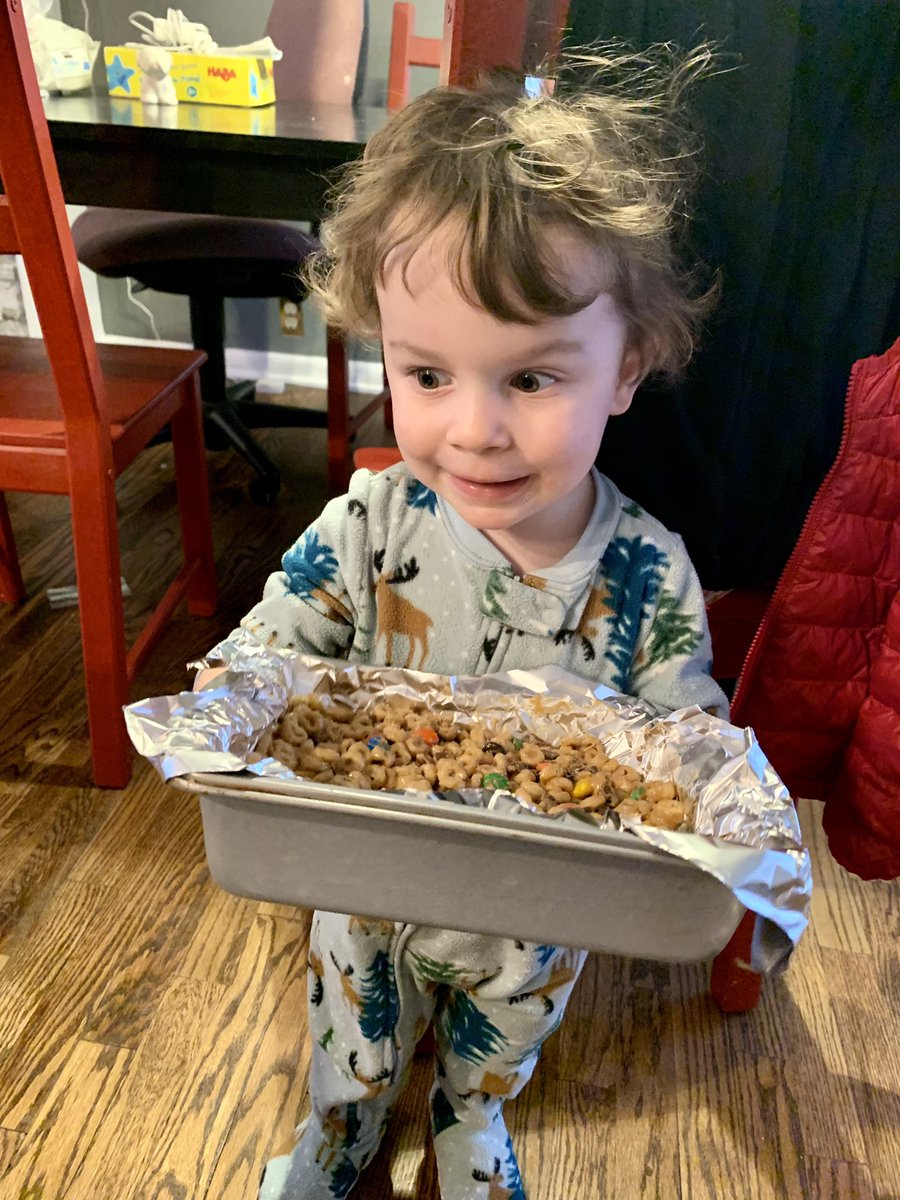 Snow days are for making cheerio bars with your 2 year old at 6:30 am. 🥰 #AwkwardToddlerSmile