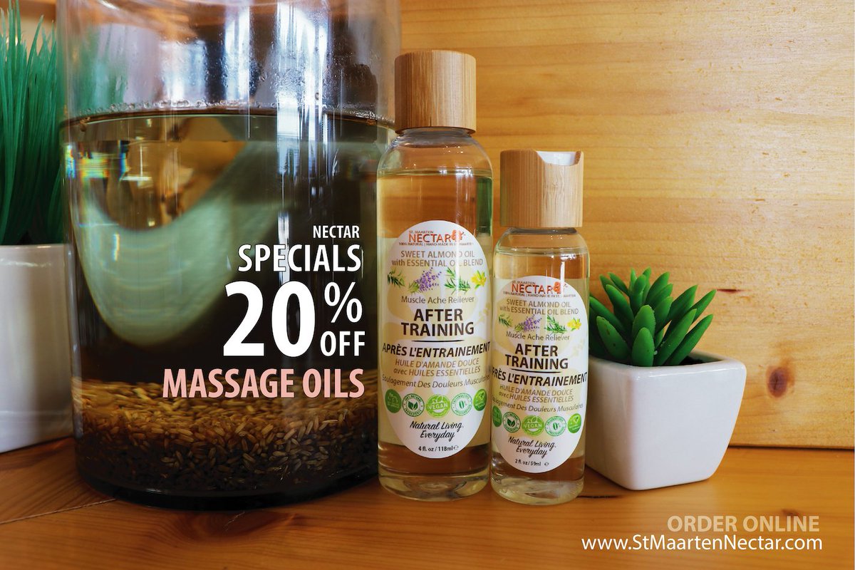 StMaartenNectar's tweet photo. 20% OFF | AFTER TRAINING Massage Oil 
*Perfect for Sore Muscles and Joint Pain.

Available at all Boutiques and Online Store
https://t.co/dQXS2NdxNE

#StMaarteNectar #VeganSkincare #MassageOils https://t.co/yvUWwtRoqD
