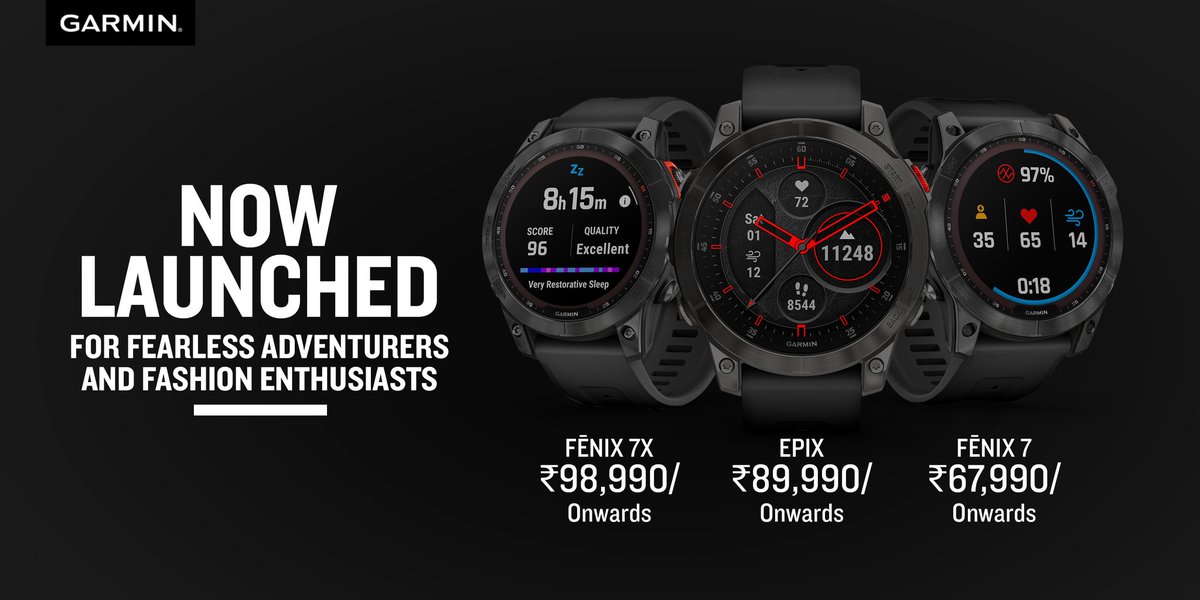 Garmin_India's tweet photo. Calling out all the fearless outdoor adventurers and fashion enthusiasts.
Fenix 7 series: Rise to meet each day's challenge and Epix to set the spirit of adventure to a new urban rhythm.
#BeFearlessWithGarmin #GarminIn #BeatYesterdayIndia #BeEpic #NewLaunch https://t.co/z71xsWlu1S