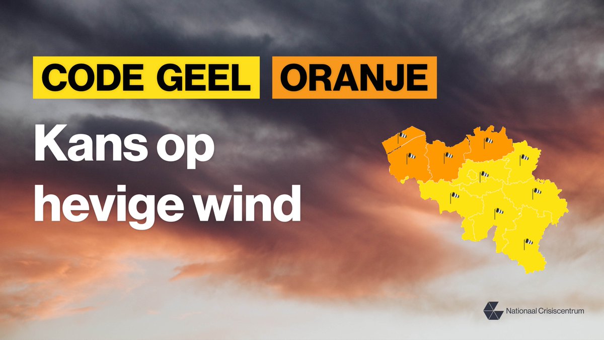 Tussen vrijdag 14-15u en 18-19u voorspelt het KMI in Vlaams-Brabant rukwinden met mogelijke snelheden tussen de 80 en 120 km/u. 
👉 Hulp nodig van de brandweer door de hevige wind? Bel 1722 of neem contact via het e-loket 1722.be
👉 Tips: crisiscentrum.be/.../natuur.../…