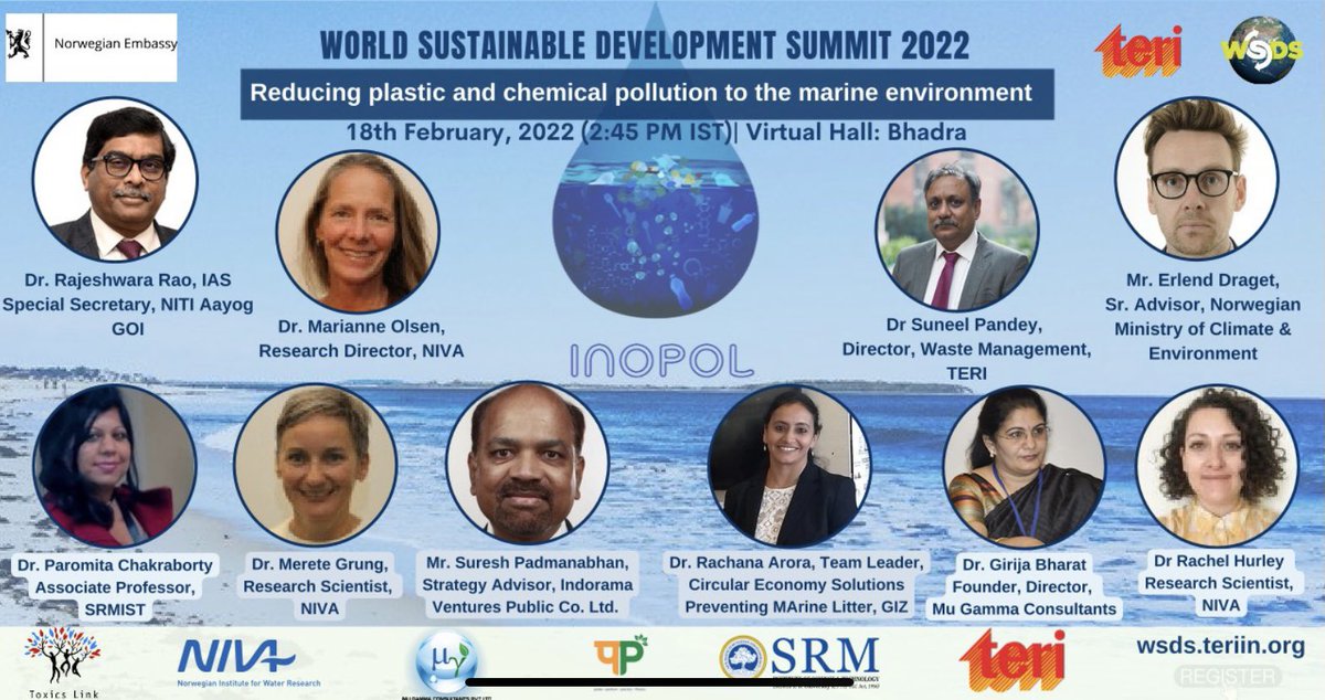 Last day of #WSDS2022 tomorrow, where the INOPOL project host the session ‘Reducing Plastic and Chemical Pollution to the Marine Environment’ 2.45-4.15 pm IST. Register here: lnkd.in/gSqR9WBN, log into the online portal, and visit us in the virtual hall ‘Bhadra’!
