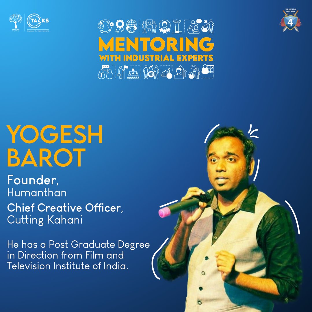 Connect_Talks's tweet photo. Presenting to you our third mentor 𝙔𝙊𝙂𝙀𝙎𝙃 𝘽𝘼𝙍𝙊𝙏 for the genre - 𝙉𝙤𝙣 - 𝙁𝙞𝙘𝙩𝙞𝙤𝙣. 
To know more, stay tuned to our YouTube channel-
https://t.co/tNyg104QJ5 #lndglobalmumbai #thebattleofthegreatminds #shortfilmmakingcompetition #theplayce #nonfiction @Barotmeter https://t.co/Aq3WWeOGoQ