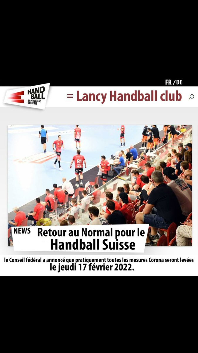 HbcLancy's tweet photo. Avec la levée de la plupart des mesures Covid au niveau national, le sport de handball en Suisse peut à nouveau se pratiquer dans des conditions normales.
 le Conseil fédéral a annoncé que pratiquement toutes les mesures Corona seront levées le jeudi 17 février 2022. https://t.co/G6v9kN1zAP