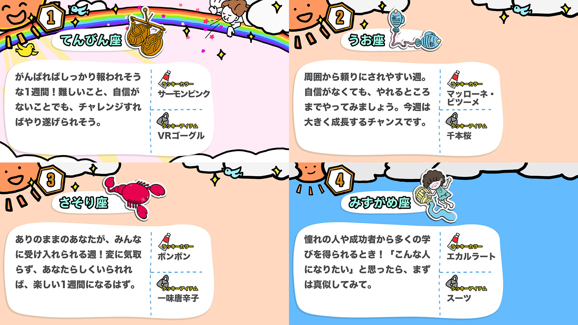 ウェザーロイド Airi 番組中のウェザーロイド占いが途中になっちゃったので 来週の占いをここで伝えておくね 来週も良い1週間になる はず٩ W و ウェザーロイド占い T Co Kbkom778ud Twitter