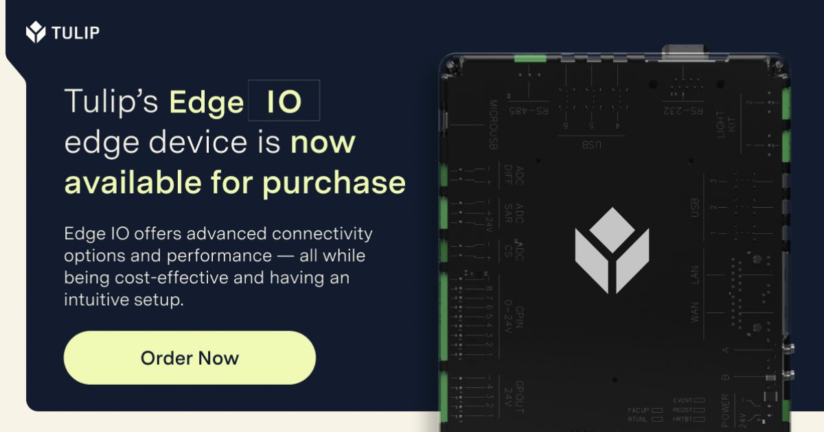 tulipinterfaces's tweet image. The new Edge IO device is now available to all and shipping to customers worldwide!

Get your wifi-enabled, easy-to-implement, low-cost edge device for collecting operational data on the Tulip platform. 

tulip.co/press/tulip-ed….

#EdgeIO #FrontlineOperations #NextGenMES