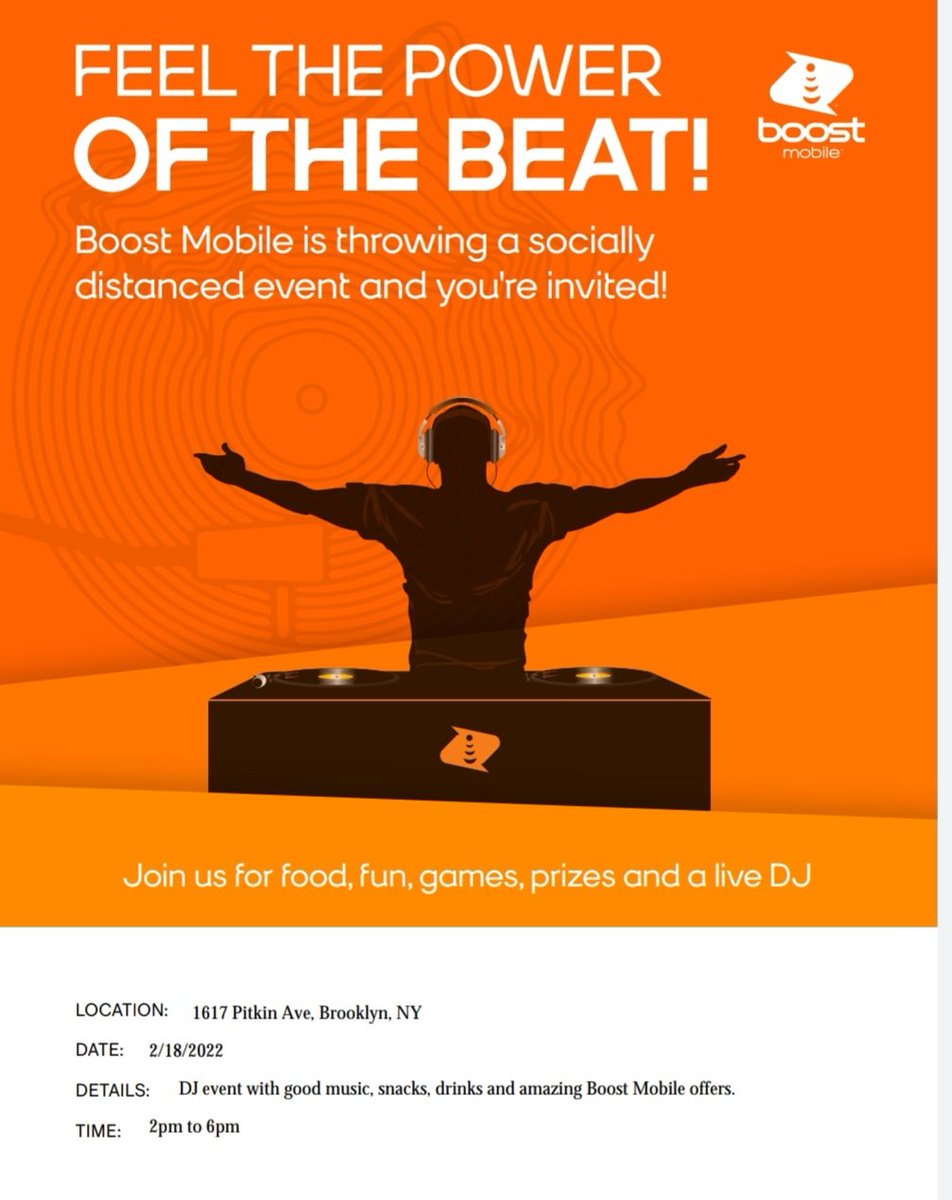 RichBKboost (@bkboost) on Twitter photo Another awesome DJ event at Boost Mobile tomorrow 2/18 at 1617 Pitkin Ave, from 2pm to 6pm. Great offers that <a href="/Pitkin_Ave/">Pitkin Ave Wireless corp</a> doing because #boostDISHingDeals all day everyday. <a href="/BoostMobileSean/">Shawn Anderson</a> <a href="/mattmboost/">Matt M</a> <a href="/Boost_IAli/">Inshaf Ali</a> Another awesome DJ event at Boost Mobile tomorrow 2/18 at 1617 Pitkin Ave, from 2pm to 6pm. Great offers that <a href="/Pitkin_Ave/">Pitkin Ave Wireless corp</a> doing because #boostDISHingDeals all day everyday. <a href="/BoostMobileSean/">Shawn Anderson</a> <a href="/mattmboost/">Matt M</a> <a href="/Boost_IAli/">Inshaf Ali</a>