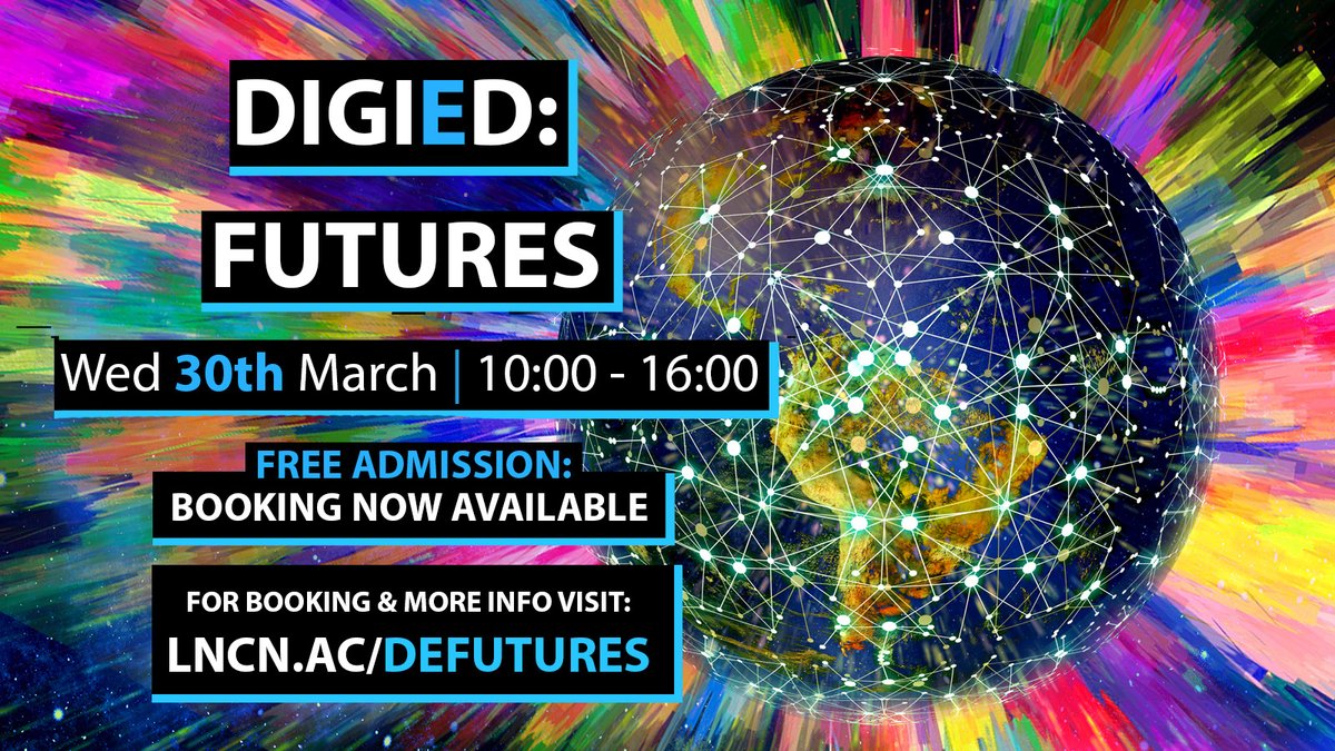 Our upcoming free online teaching & learning conference, DigiED: Futures, is now available to book. Wed 30th March 2022 | 10:00 - 16:00 To find out more information & how to book, please visit: lncn.ac/defutures