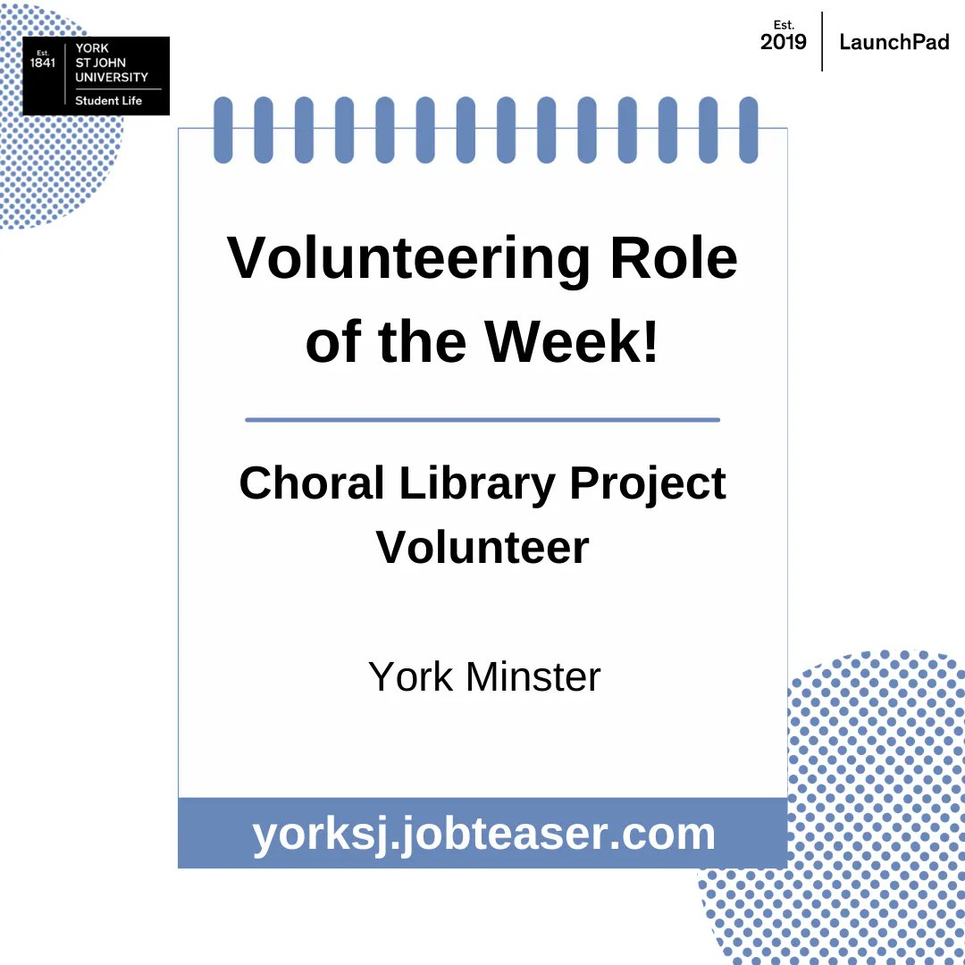 .<a href="/York_Minster/">York Minster</a> are looking for a Choral Library Project Volunteer to assist in moving and cataloguing the York Minster Choir Library.

This is an amazing opportunity for someone with an interest in music and IT.

Apply on LaunchPad Online 👉 buff.ly/351qlZT