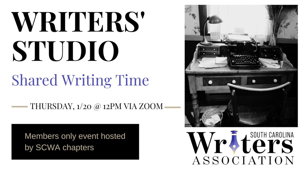 SCWA members, it's not too late to attend today's Writers Studio session for prompts and fellowship at noon.
myscwa.org/event-4668056