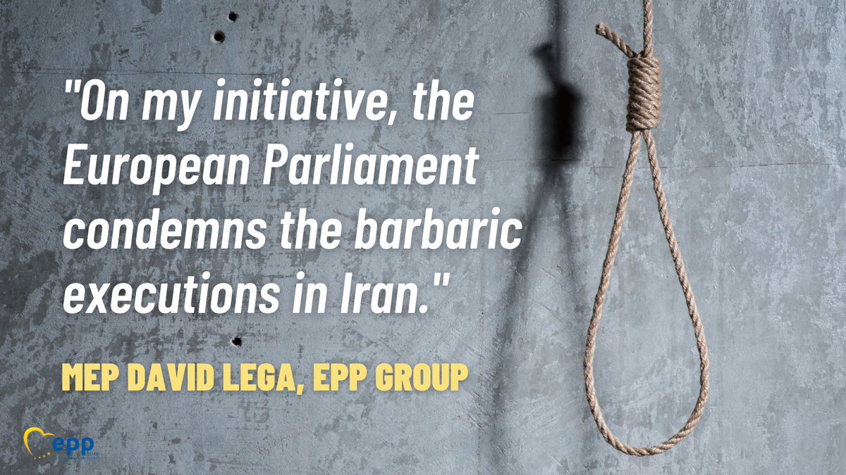 🆘 Today the @Europarl_EN condemns in the strongest possible terms the application of the death penalty in #Iran. The resolution was initiated by the @EPPGroup and myself. 

Our message is clear: Stop the butcher! Stop the executions ‼️
#EPlenary