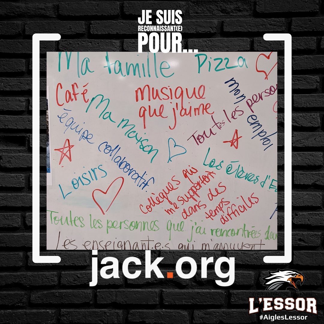 ESCLESSOR's tweet photo. Dans le cadre de la semaine de la gentillesse, notre nouveau chapitre de https://t.co/BgWK3fK4TK a posé 3 questions à la communauté de l'Essor. En premier, "De quoi êtes-vous reconnaissant.e?" Et voici quelques réponses!
#AigleslEssor #jackdotorg https://t.co/n0kJT0S0zw