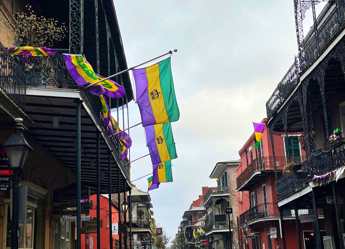 Royal Street is looking very regal this morning! 💜💛💚 #CarnivalTime #NewOrleans #OnlyLouisiana