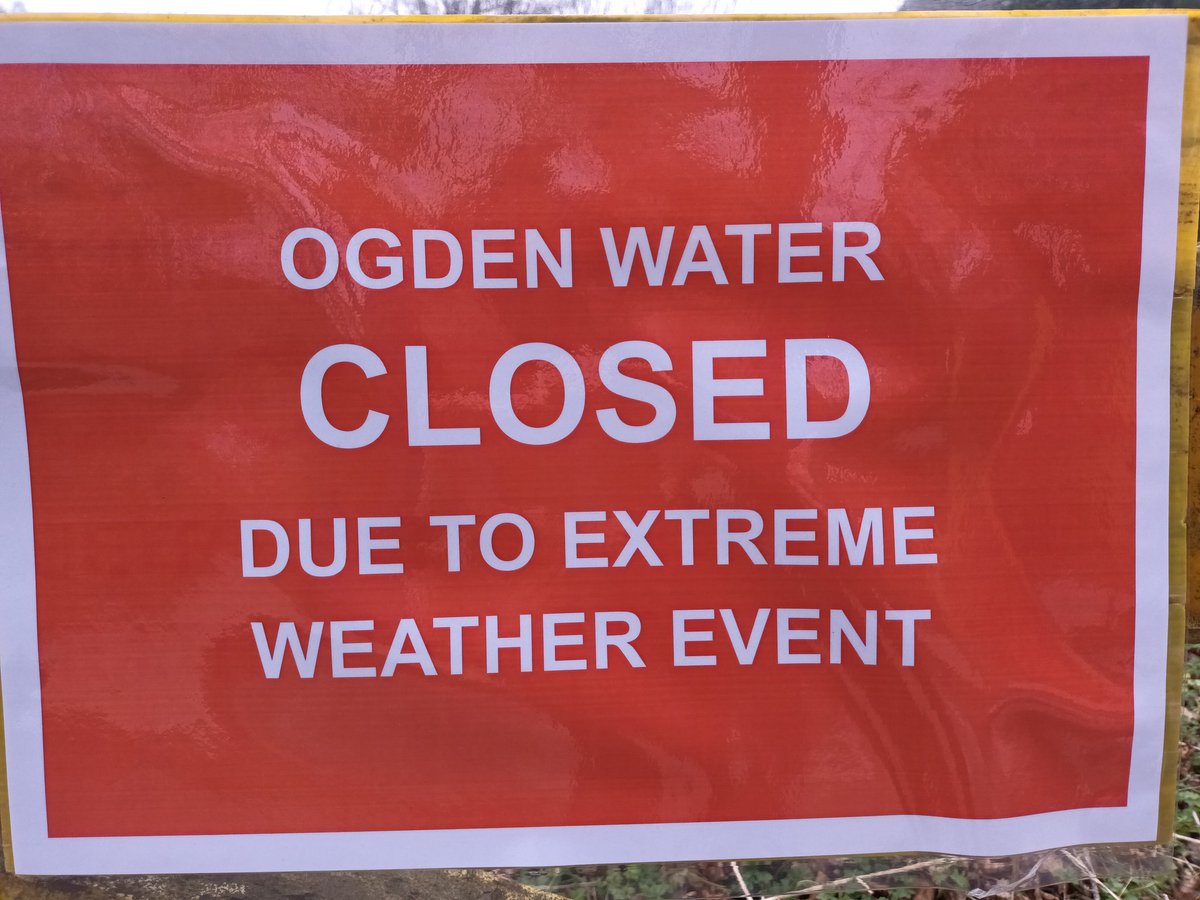 Ogden Water will be closed Fri 18th Feb due to conditions caused by #StormEunice Heavy rain, snow & high winds make woodlands a dangerous place to visit. Car parks will be locked and people are advised to stay away. @CalderCountry @Calderdale @YorkshireWater