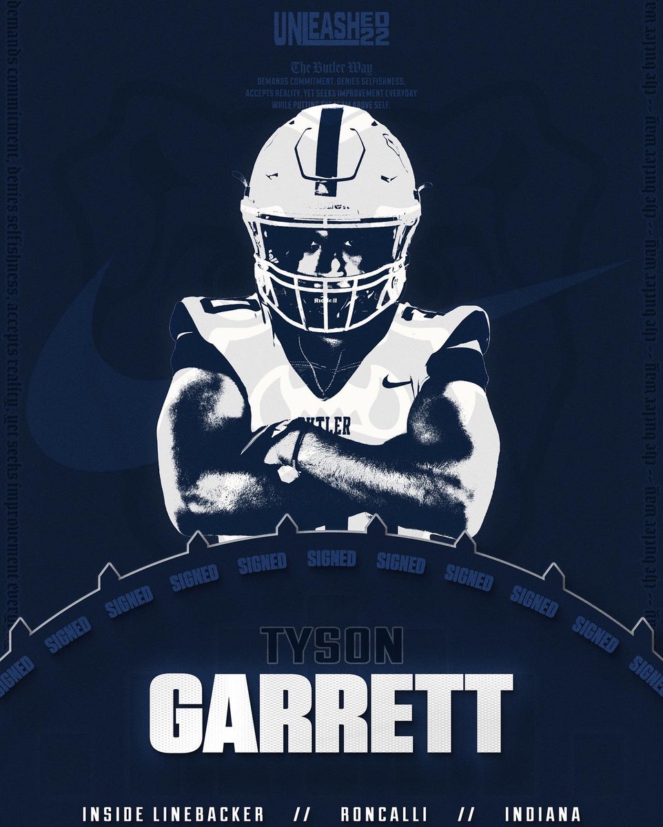 ButlerUFootball's tweet photo. From Roncalli High School in Indianapolis, Tyson Garrett

@tgarrett2022 

#UNLEASHED22 https://t.co/q397KoB9SA