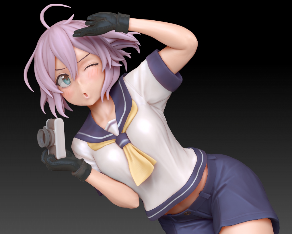 aoba (kancolle) 1girl solo shorts gloves school uniform one eye closed neckerchief  illustration images