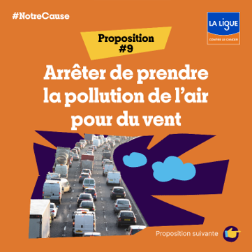 LigueCancer21's tweet photo. La @laliguecancer fait 10 propositions aux candidat(e)s des #présidentielles et #législatives 2022.

Proposition 9 : Chaque année en France, des milliers de personnes décèdent des suites d’une maladie imputable à la pollution de l’air. https://t.co/M9dmigSbir