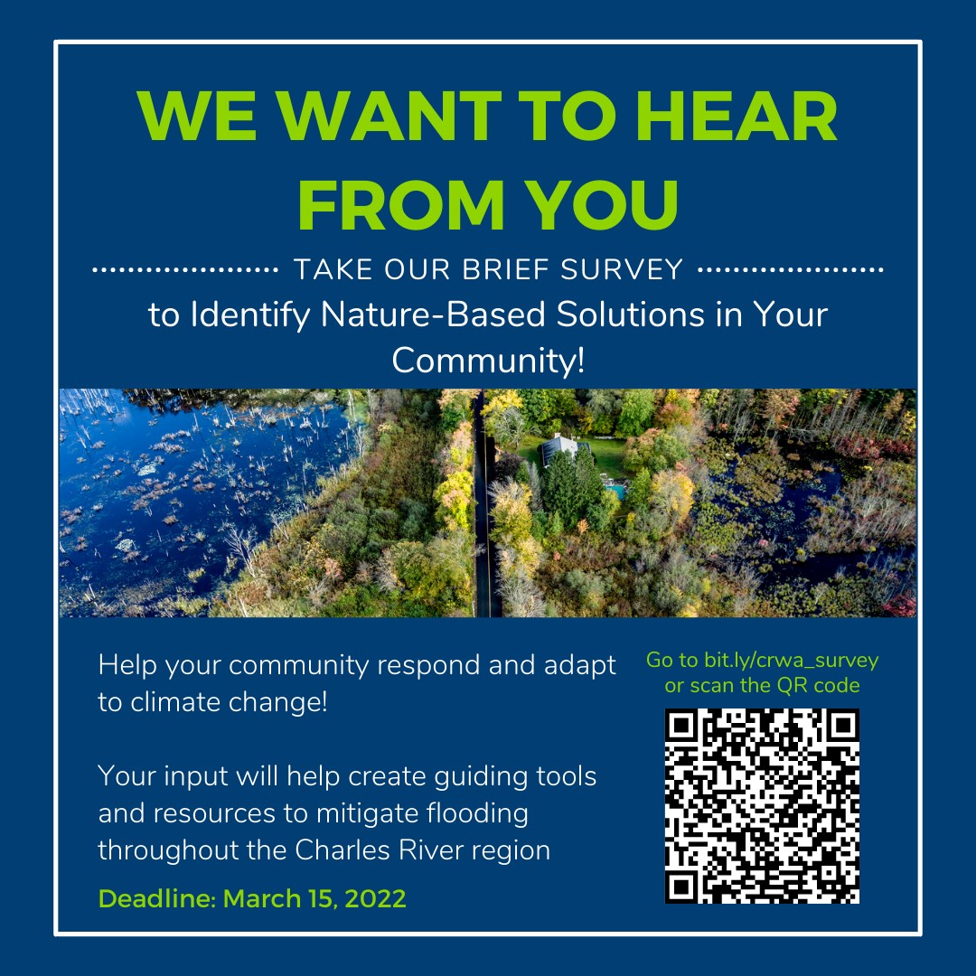 We need your input to help prepare Dedham for climate change!! Please take the survey below put together by the Charles River Watershed.