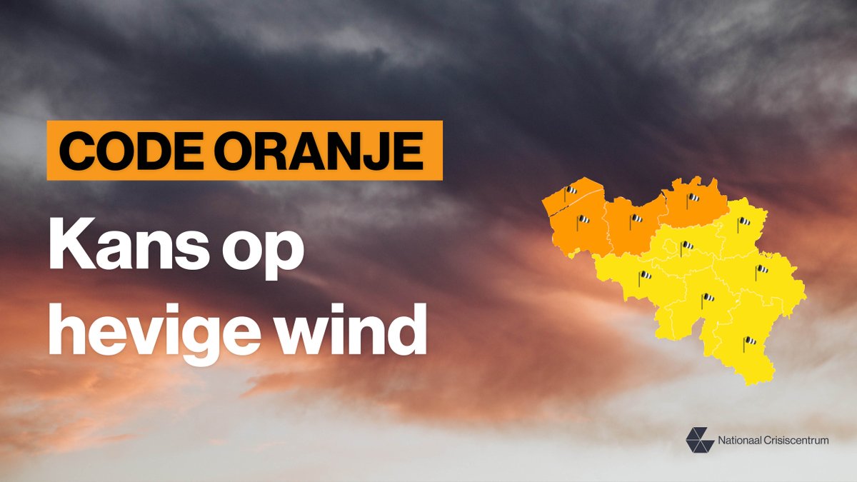 Code oranje voor #stormweer op vr 18/02. Bel 1722 voor stormschade tijdens het noodweer of maak een melding op 1722.be. Welke voorzorgsmaatregelen neem je best: crisiscentrum.be/nl/risicos-bel…