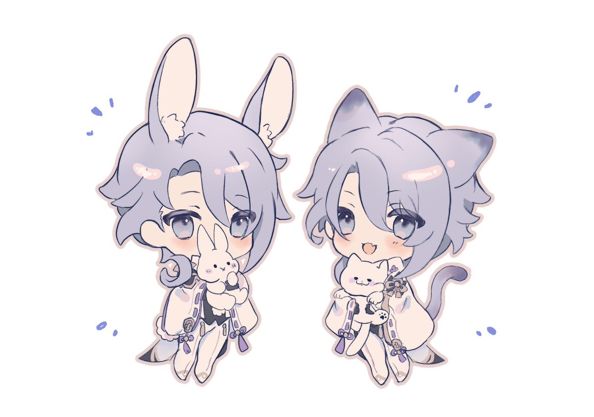 kamisato ayato animal ears blue hair tail chibi rabbit ears male focus mole  illustration images