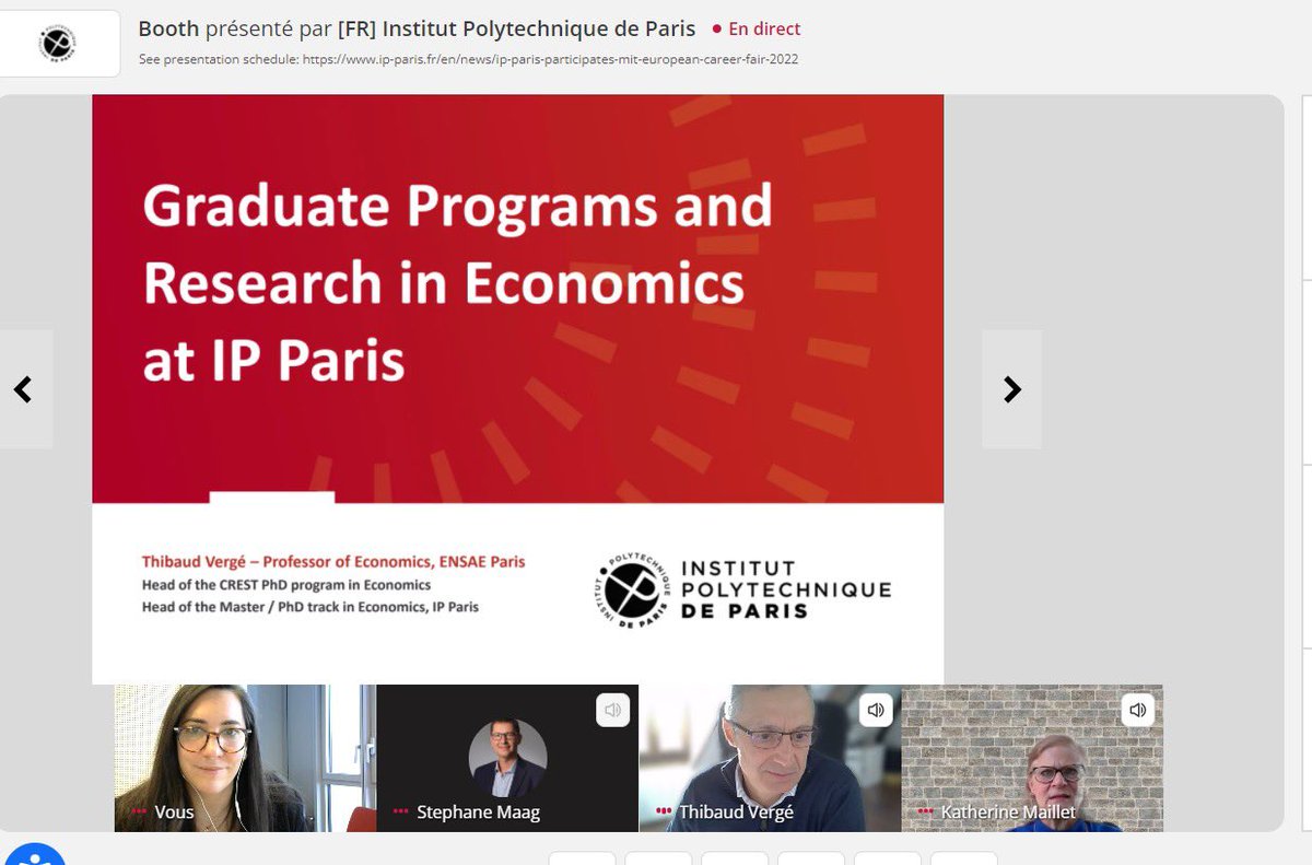Tania Castro (@casttania) on Twitter photo We are live! Join us at <a href="/IP_Paris_/">Institut Polytechnique de Paris</a> virtual booth on the MIT European Career Fair and learn about #master, #PhD and #research opportunities at #IPParis!
Full program: lnkd.in/ewYkpDvE
#IPParisCareerFair We are live! Join us at <a href="/IP_Paris_/">Institut Polytechnique de Paris</a> virtual booth on the MIT European Career Fair and learn about #master, #PhD and #research opportunities at #IPParis!
Full program: lnkd.in/ewYkpDvE
#IPParisCareerFair