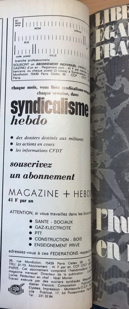 SH_CFDT's tweet photo. [#Archives] Un bulletin papier d’abonnement à #SyndicalismeHebdo ça vous dit ?
#BackInThe70s… 1973 précisément ;-)
Merci à nos amis des archives confédérées de la @CFDT. https://t.co/iBqB4jsXiz
