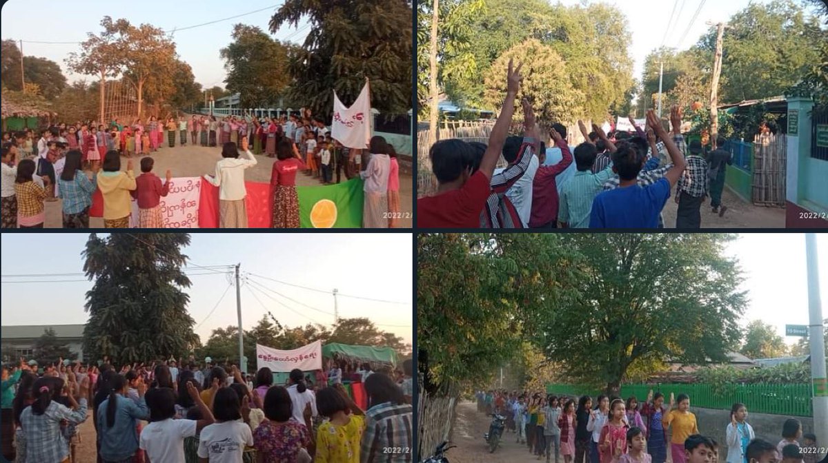 The Basic Education General Strike Committee &amp; residents of Myaing township united to express solidarity against terrorists regime today.   #HelpMyanmarIDPs #2022Feb17Coup #WhatsHappeningInMyanmar