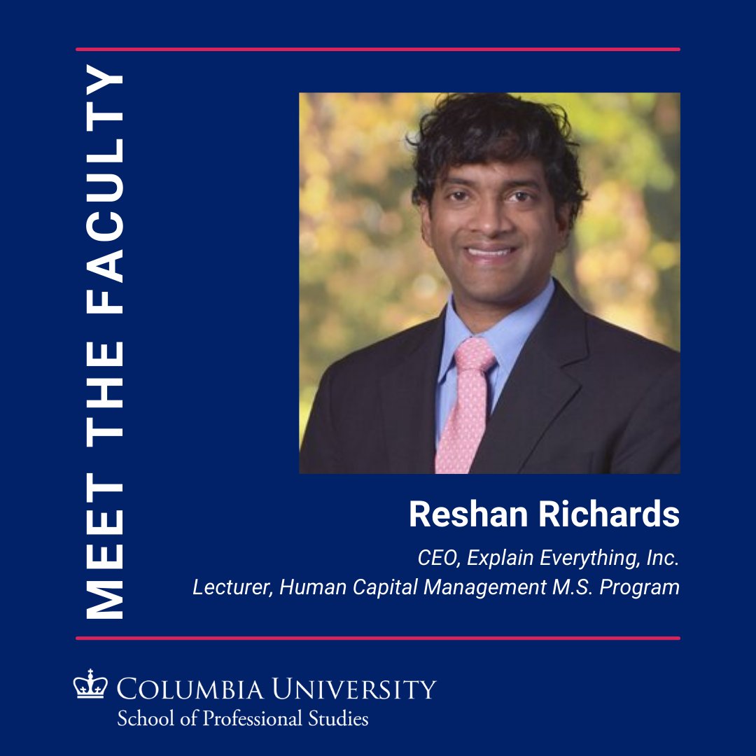 CUSPSFaculty's tweet image. #ColumbiaSPSFaculty bring diverse backgrounds from education and entrepreneurship into the classroom. @reshanrichards, Lecturer in @CU_SPS_HCM &amp;amp; Founder of @explainevrythng shares insights into his journey as an HCM professional in the Q&amp;amp;A below👇
  
bit.ly/3GTsB2C