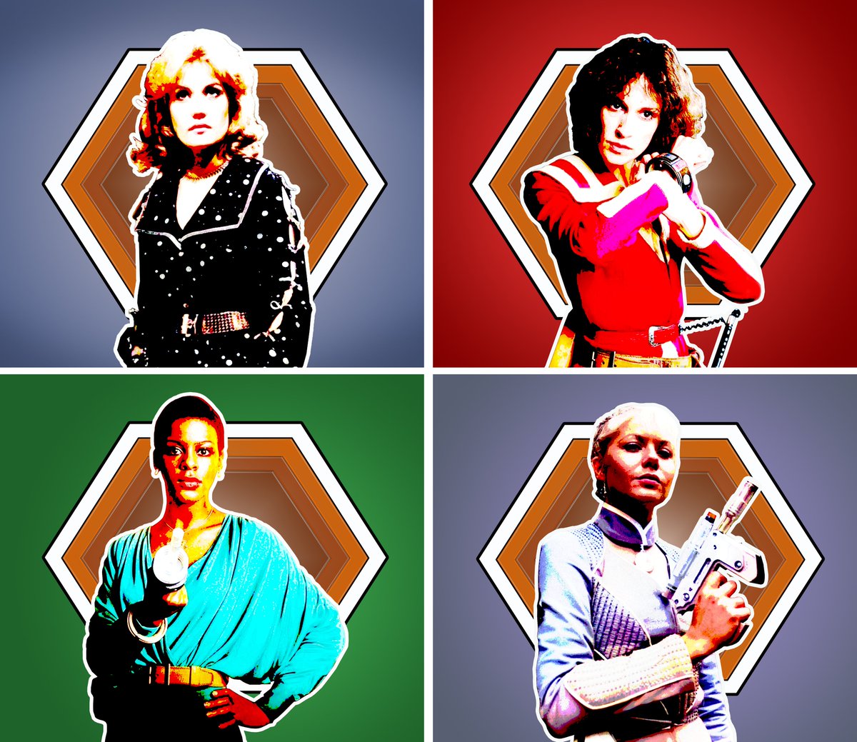 Neil2Spiky's tweet photo. After the Companions of the 4th Doctor last week, I give you the women of Blake's 7. (Well, the heroic ones anyway!) @Salkny @MsGlynisBarber
#Jenna
#Cally
#Dayna
#Soolin https://t.co/rQUfkZyB2u