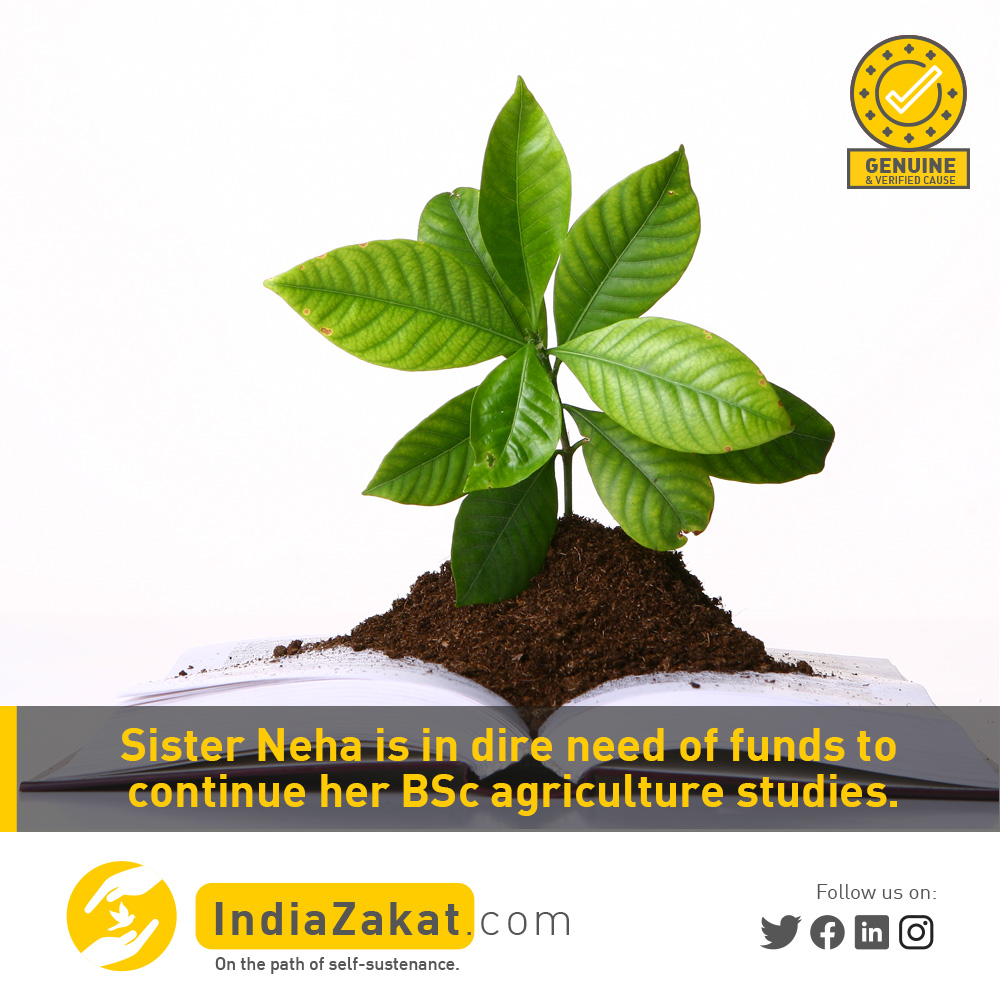 Sister Shaik Neha is a third-year of BSc in agriculture studies. Her father is a small Kirana &amp; vegetable vendor. Due to the covid outbreak, her father's small business suffered huge losses &amp; they are having a hard time recovering from it.

Donate today on indiazakat.com/campaign/7741