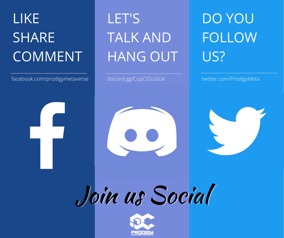 Have you followed us on our different social media channels? If not, you're missing out!📣

Follow us to discover more opportunities in NFT and more play-to-earn! 
👉facebook.com/prodigymetaver…
👉discord.gg/CupCSSuGUK
👉x.com/ProdigyMeta

#NFT #NFTgaming #Play2Earn