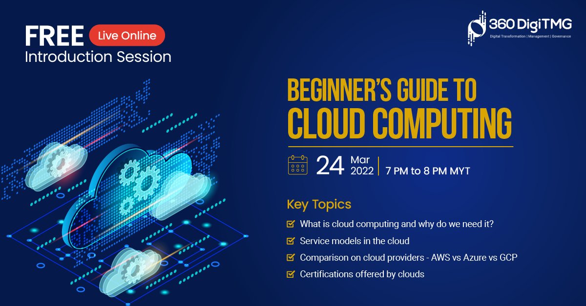 360digitmg_MY's tweet photo. Want to learn more about Cloud Computing here is your chance to join a free online session to quench your thirst for knowledge.
Free registration: https://t.co/TQCKgIsXwR
#cloudcomputing #cloudcomputingtraining
#awscloud #azurecloud #GCP #360DigiTMGmalaysia https://t.co/JTjPD0AoBI
